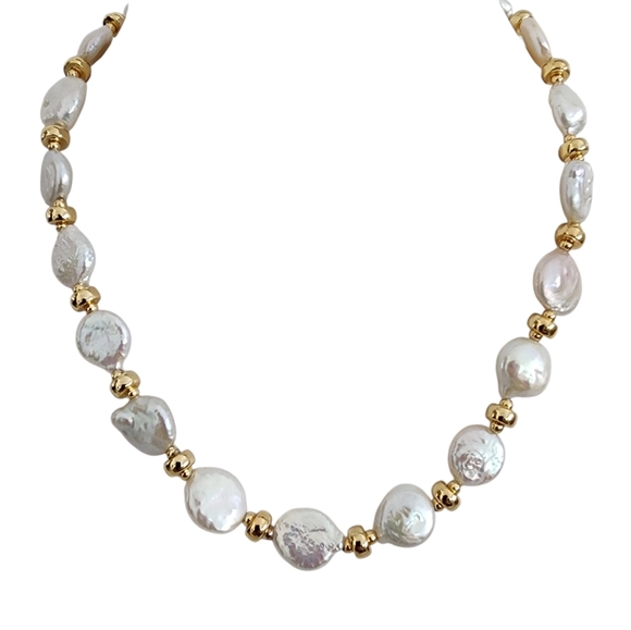 Coin Pearl Necklace Gold Accent Beads Toggle Clasp A0369 Q7 - Picture 10 of 15